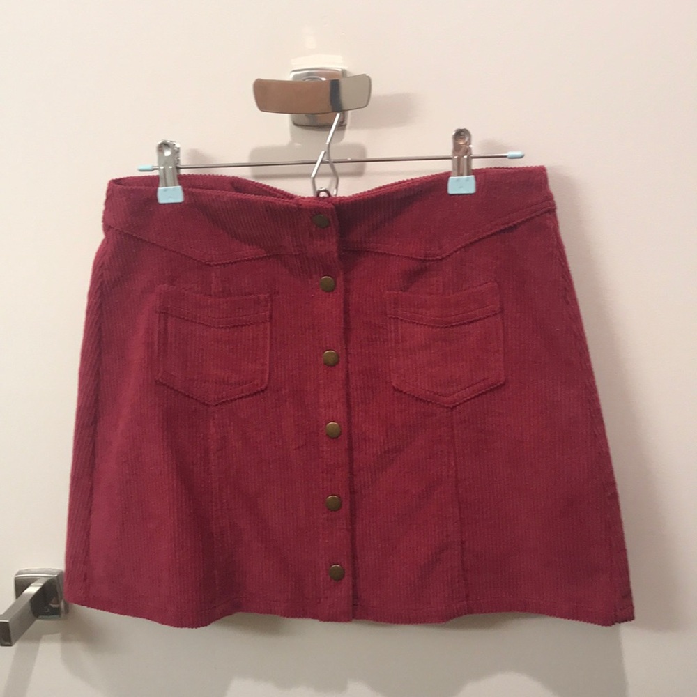 Corduroy button up red skirt